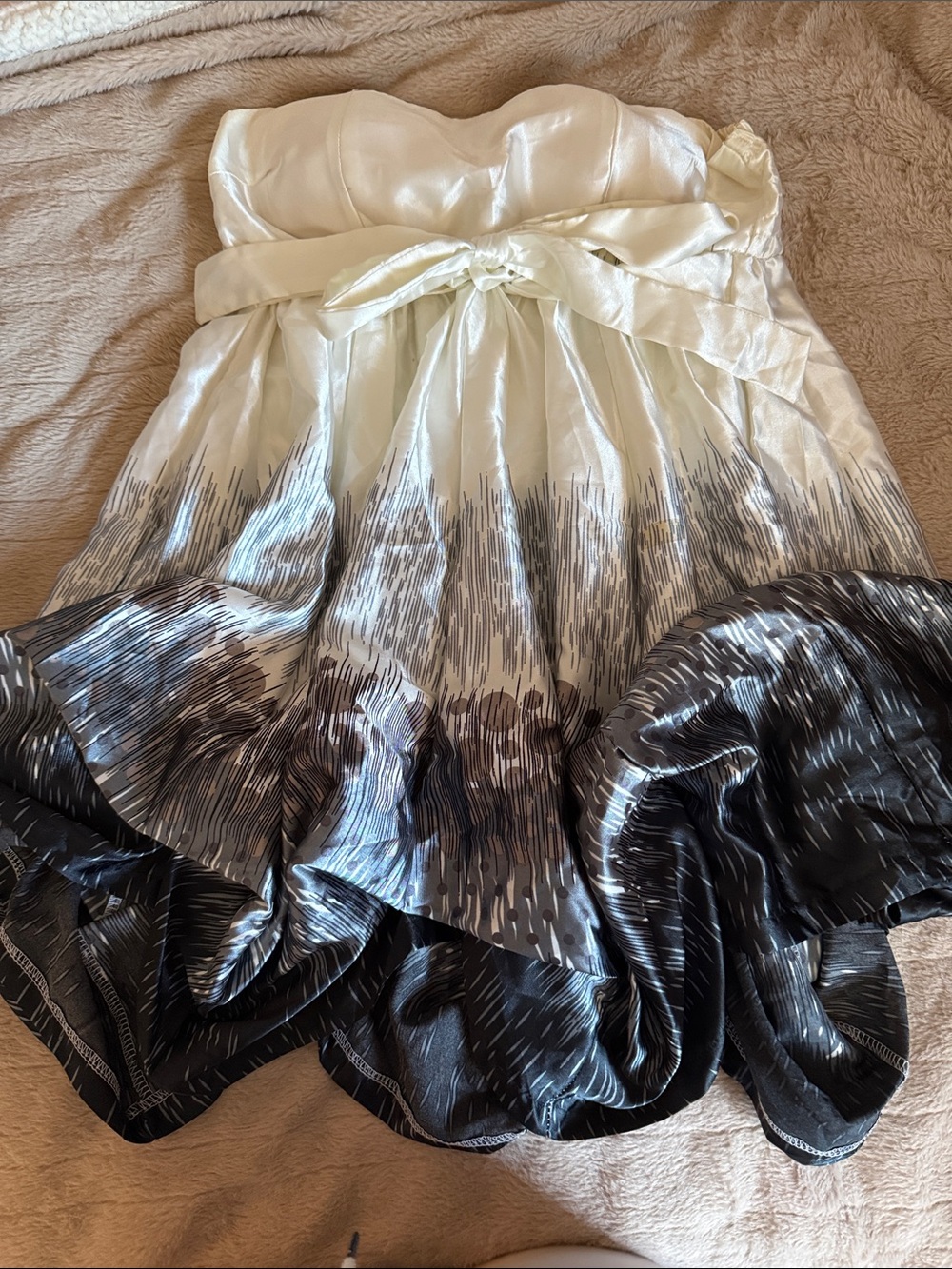 Skatie Ivory and Black Strapless A-Line Cocktail Dress